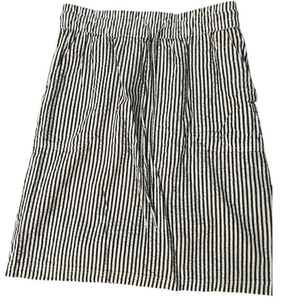 SW New York Womens‎ Black White Striped Seersucker Skirt Drawstring Waist Medium